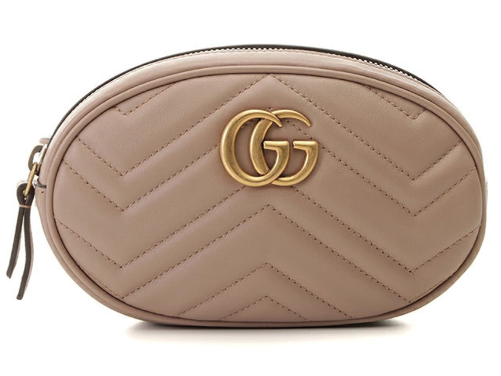 Gucci GG Marmont Quilted Belt Bag Pink Beige Cream Calfskin